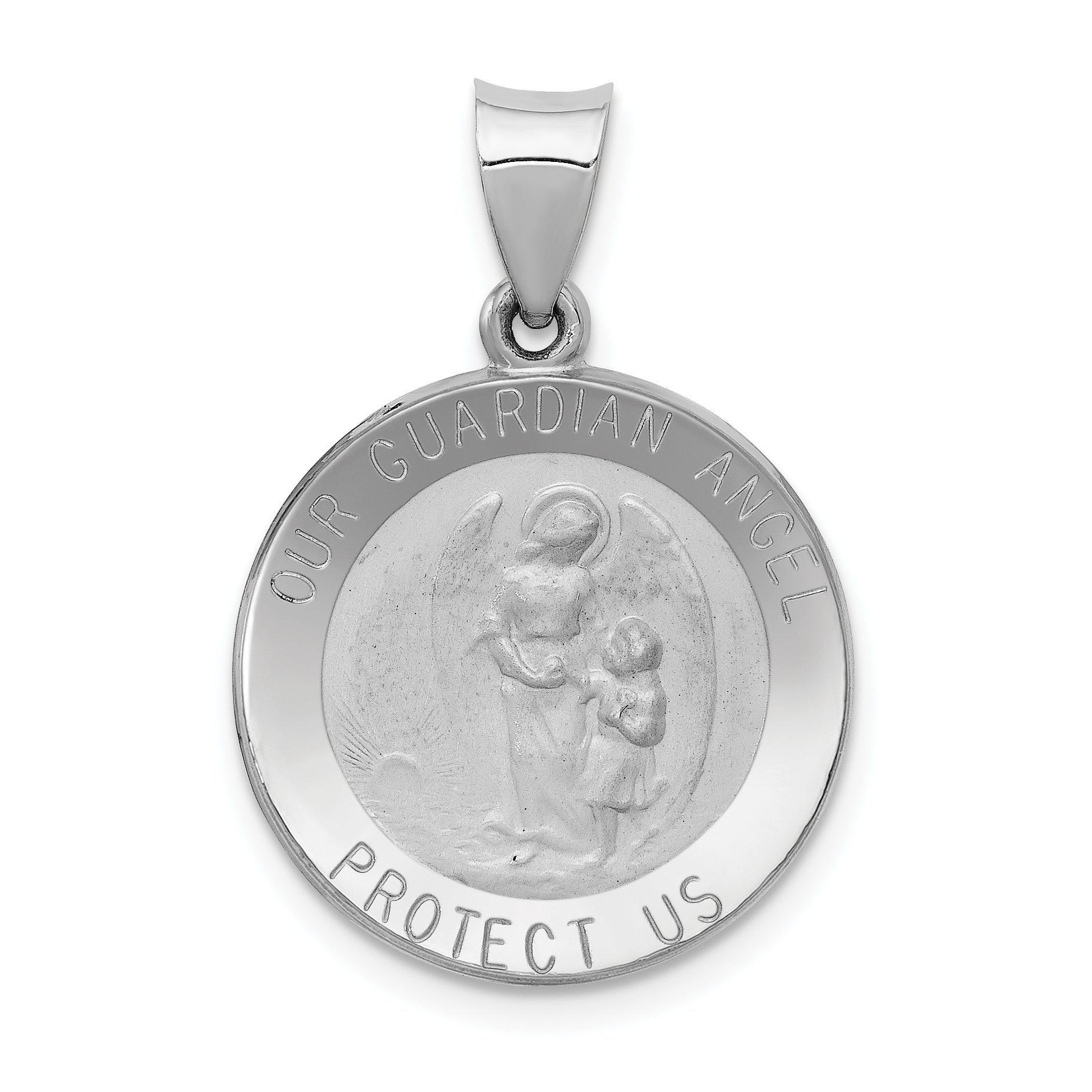 14k White Gold 14K White Gold Our Guardian Angel Medal Hollow Pendant