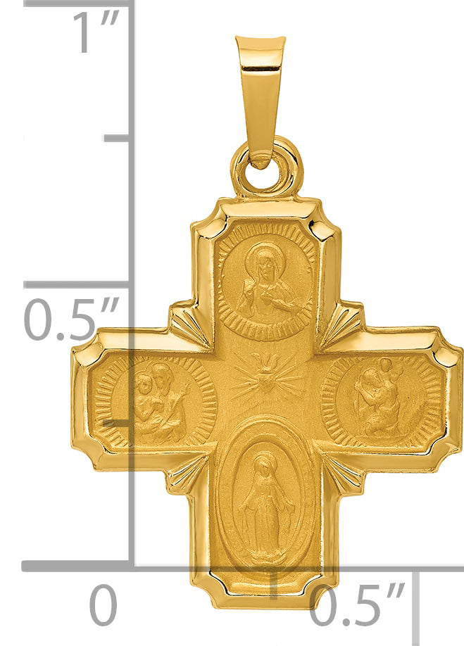 14k Yellow Gold 14k Polished and Satin Four Way Medal Hollow Pendant