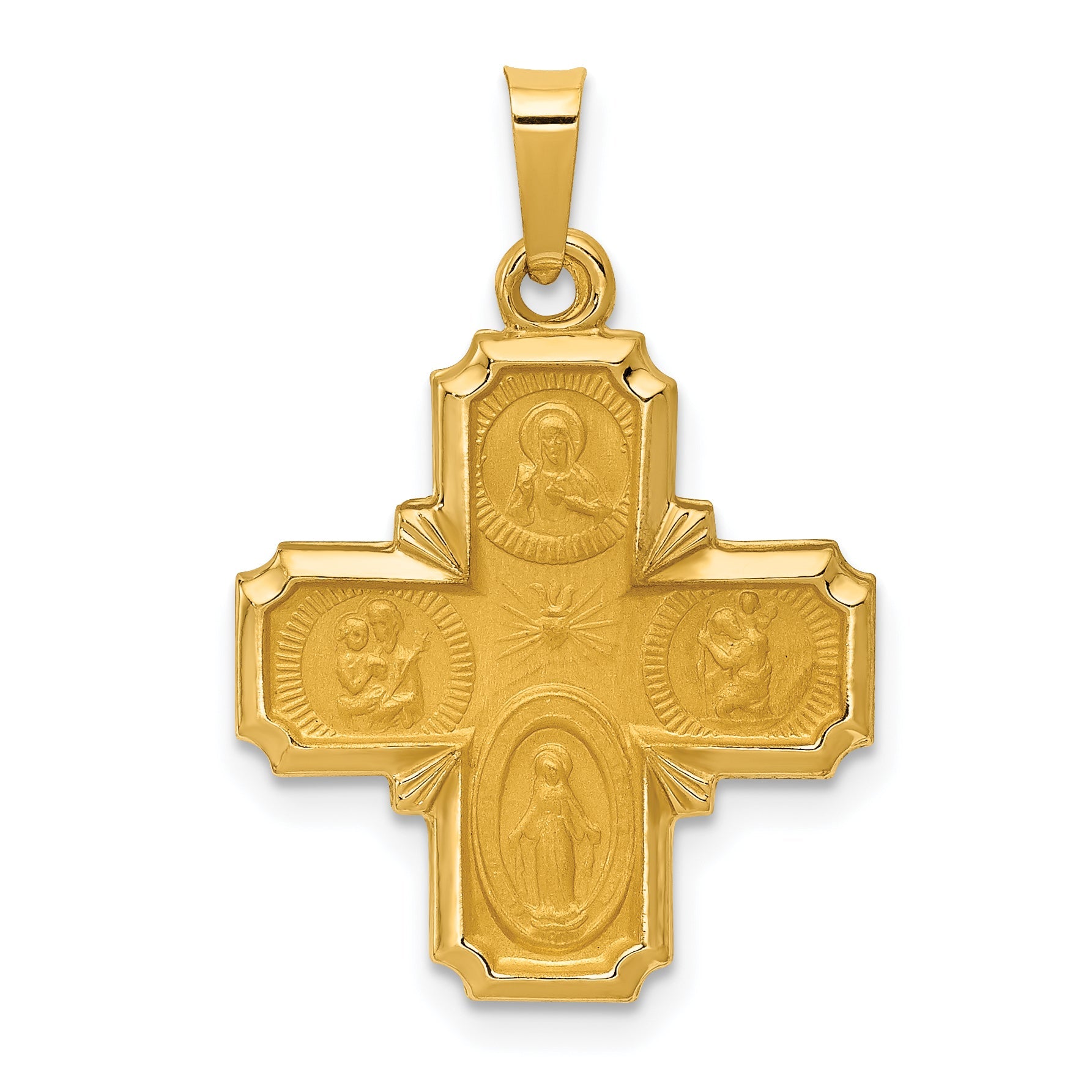14k Yellow Gold 14k Polished and Satin Four Way Medal Hollow Pendant