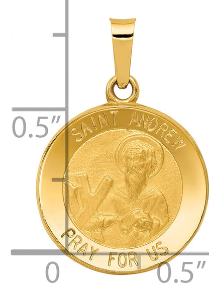 14k Yellow Gold 14k Polished and Satin St. Andrew Medal Hollow Pendant
