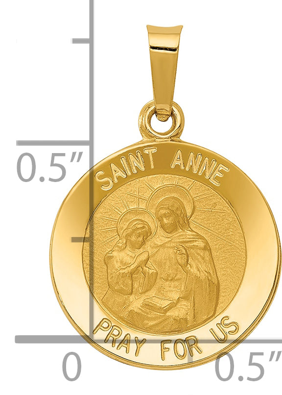 14k Yellow Gold 14k Polished and Satin St. Anne Medal Hollow Pendant