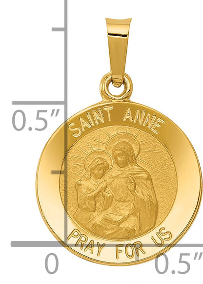 14k Yellow Gold 14k Polished and Satin St. Anne Medal Hollow Pendant