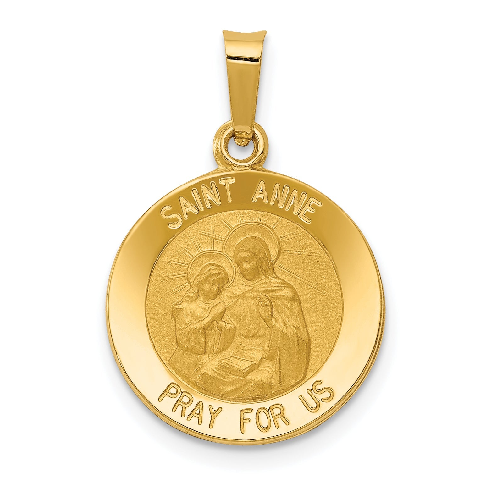 14k Yellow Gold 14k Polished and Satin St. Anne Medal Hollow Pendant