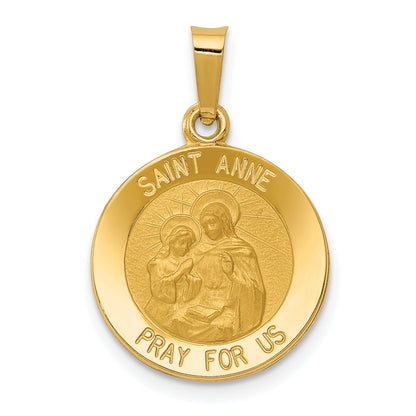 14k Yellow Gold 14k Polished and Satin St. Anne Medal Hollow Pendant