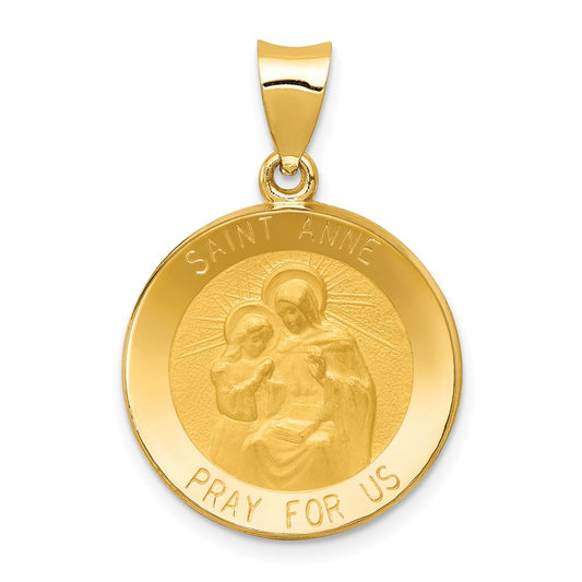 14k Yellow Gold 14k Polished and Satin St. Anne Medal Hollow Pendant