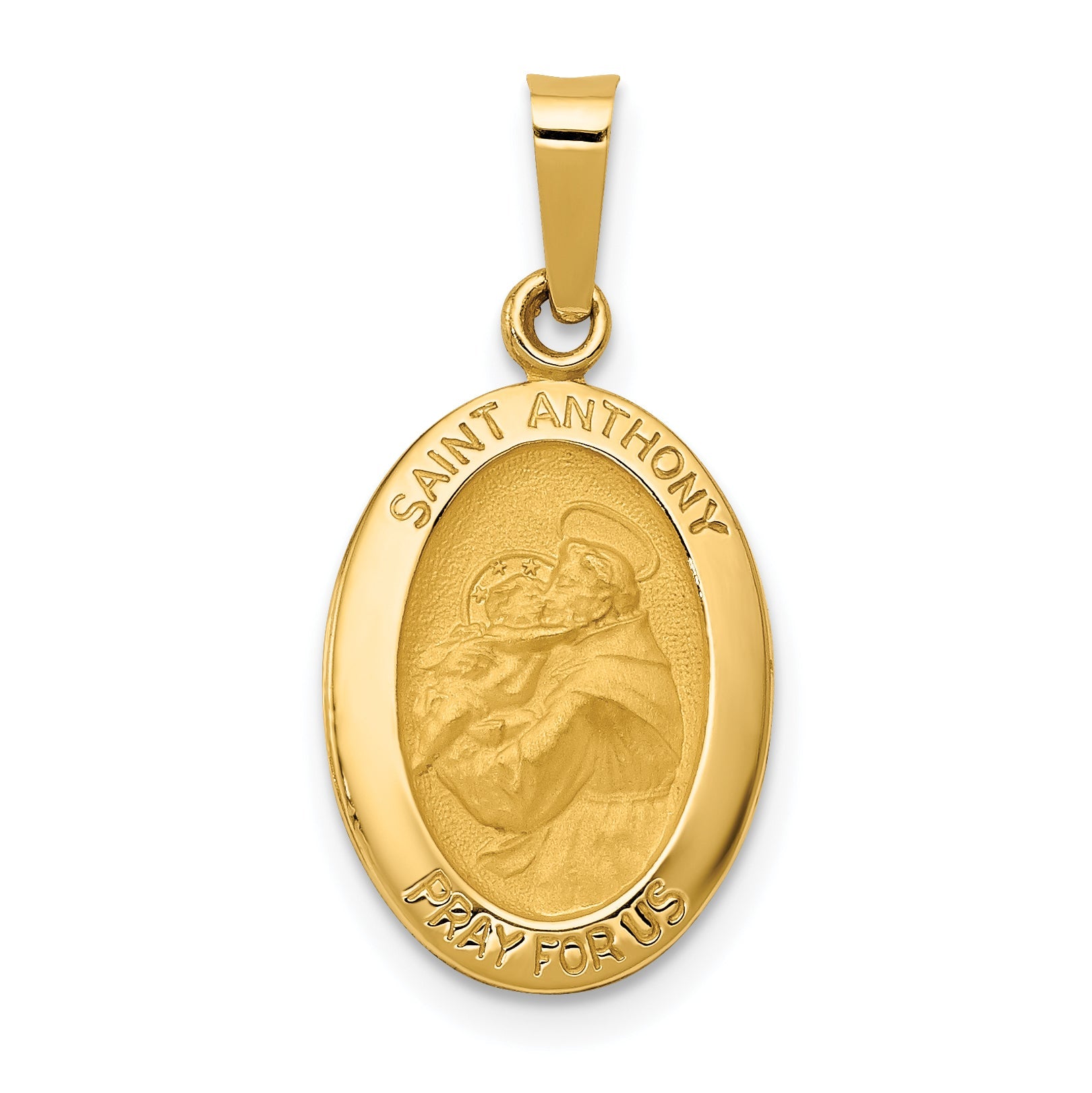 14k Yellow Gold 14k Polished and Satin St. Anthony Medal Hollow Pendant