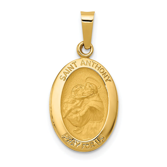 14k Yellow Gold 14k Polished and Satin St. Anthony Medal Hollow Pendant