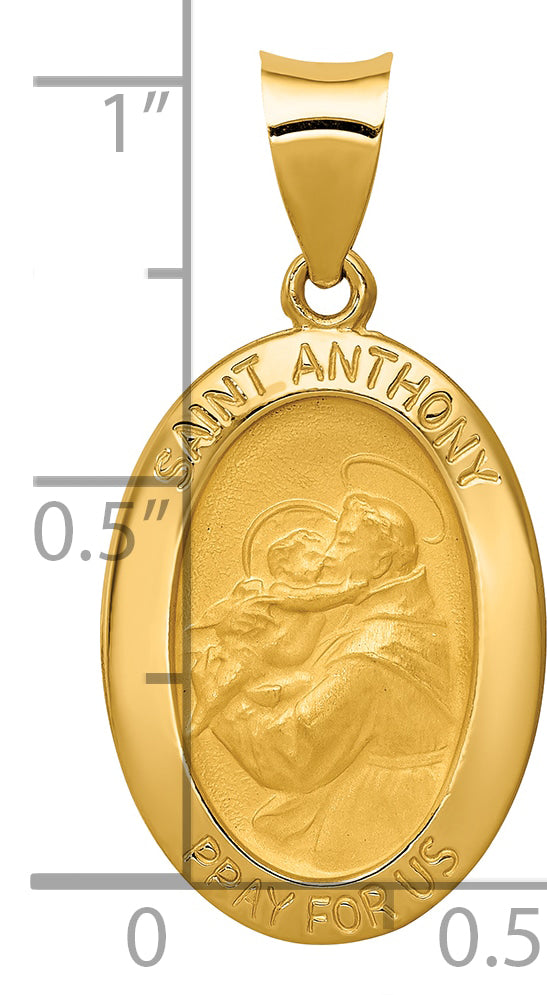 14k Yellow Gold 14k Polished and Satin St. Anthony Medal Hollow Pendant