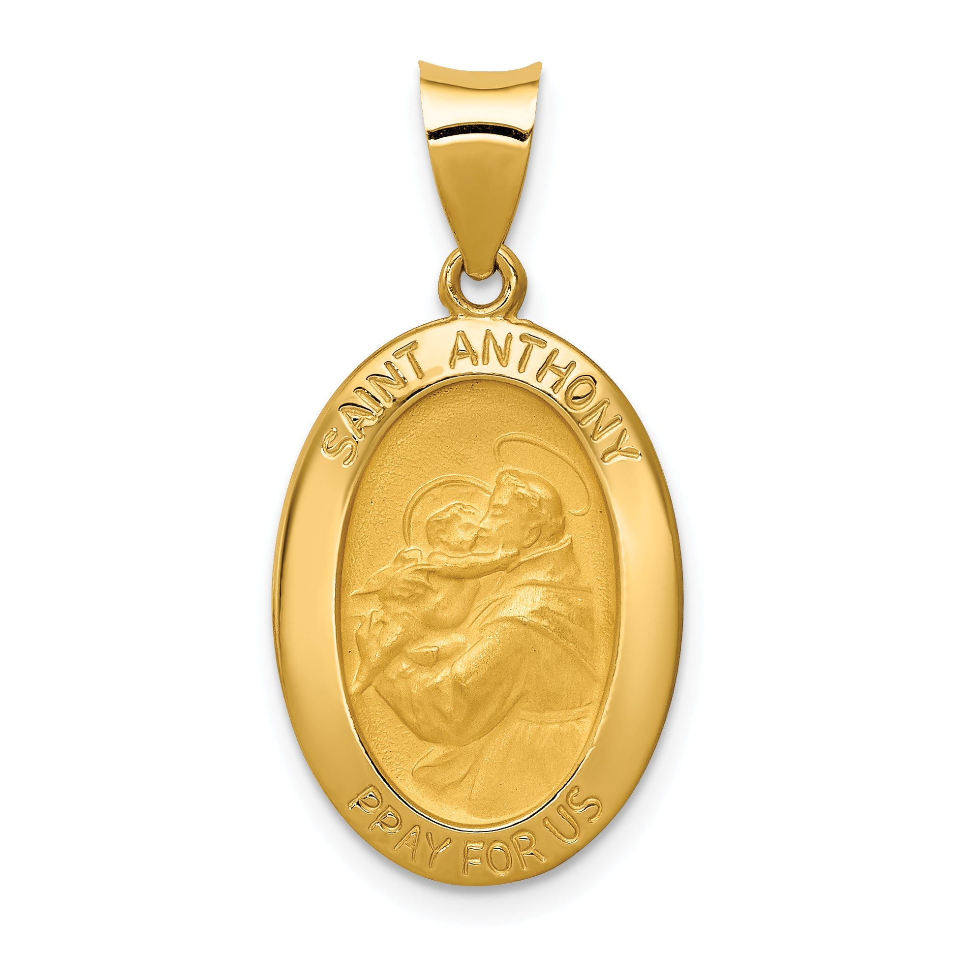 14k Yellow Gold 14k Polished and Satin St. Anthony Medal Hollow Pendant