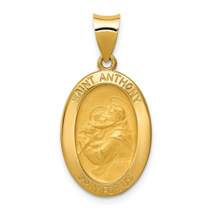 14k Yellow Gold 14k Polished and Satin St. Anthony Medal Hollow Pendant