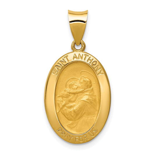 14k Yellow Gold 14k Polished and Satin St. Anthony Medal Hollow Pendant