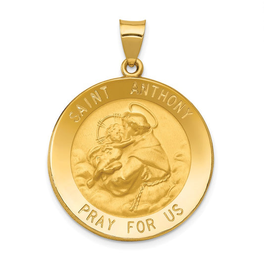 14k Yellow Gold 14k Polished and Satin St. Anthony Medal Hollow Pendant