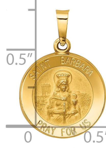 14k Yellow Gold 14k Polished and Satin St. Barbara Medal Hollow Pendant