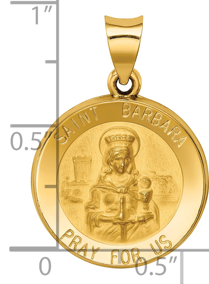 14k Yellow Gold 14k Polished and Satin St. Barbara Medal Hollow Pendant