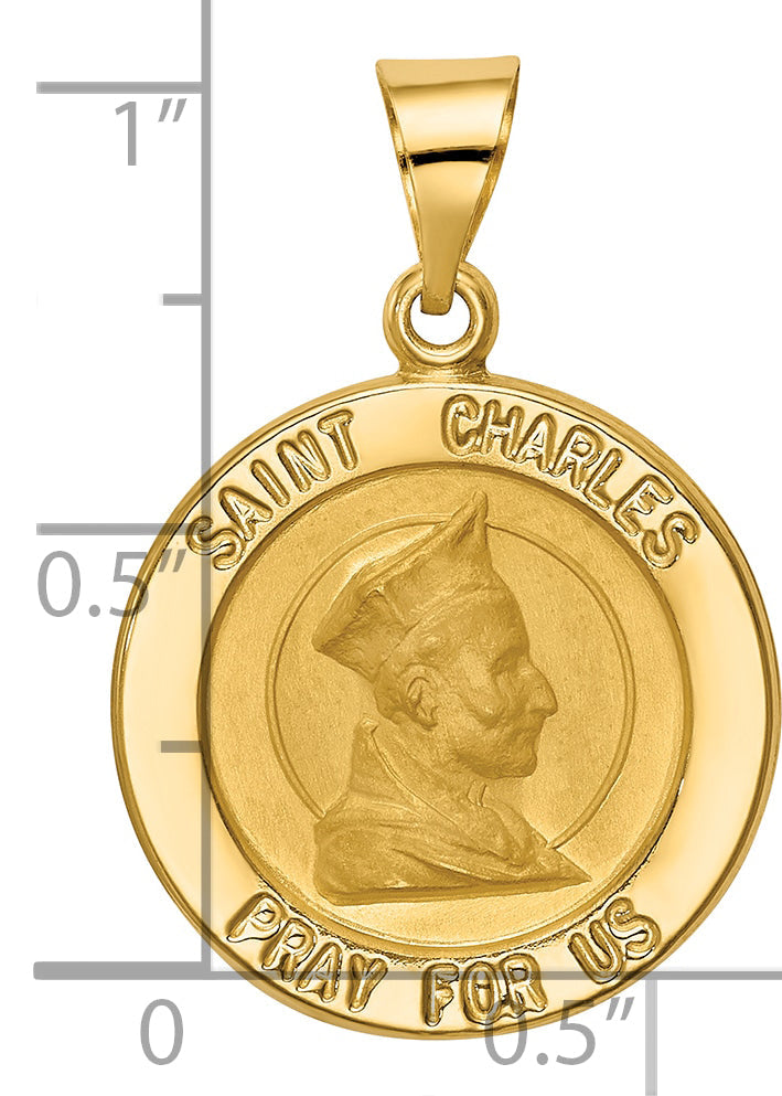 14k Yellow Gold 14k Polished and Satin St. Charles Medal Hollow Pendant