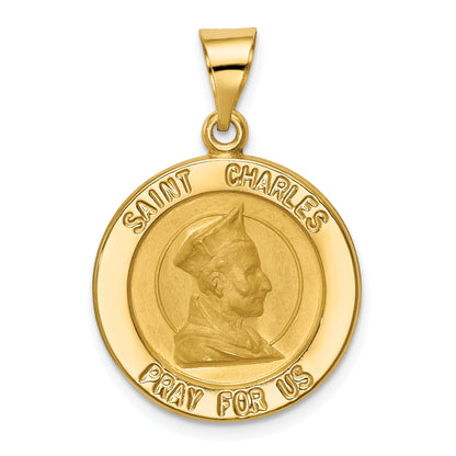 14k Yellow Gold 14k Polished and Satin St. Charles Medal Hollow Pendant