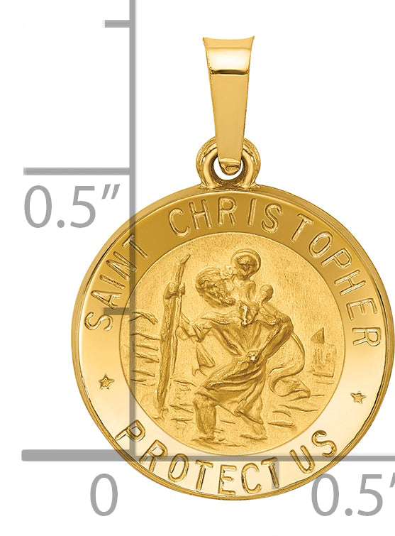 14k Yellow Gold 14k Polished and Satin St. Christopher Medal Hollow Pendant