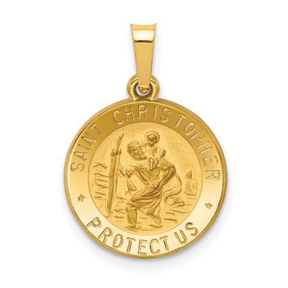14k Yellow Gold 14k Polished and Satin St. Christopher Medal Hollow Pendant