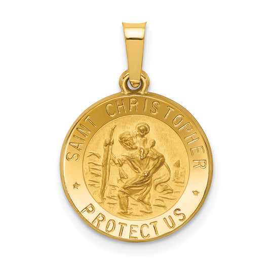 14k Yellow Gold 14k Polished and Satin St. Christopher Medal Hollow Pendant