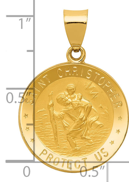 14k Yellow Gold 14k Polished and Satin St. Christopher Medal Hollow Pendant