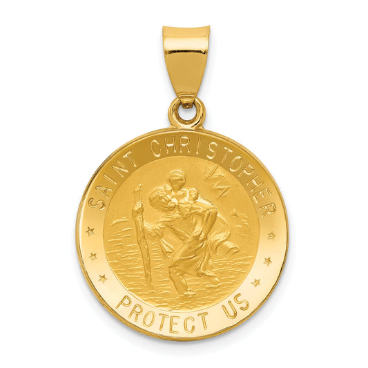 14k Yellow Gold 14k Polished and Satin St. Christopher Medal Hollow Pendant