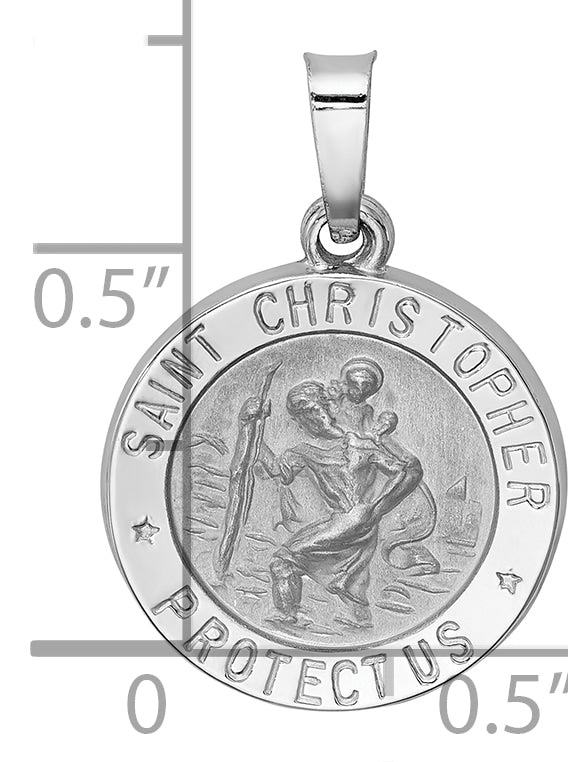 14k White Gold 14k White Gold Polished/Satin St Christopher Medal Hollow Pendant