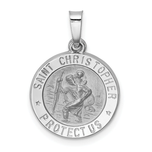 14k White Gold 14k White Gold Polished/Satin St Christopher Medal Hollow Pendant