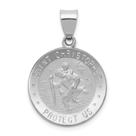 14k White Gold 14k White Gold Polished/Satin St Christopher Medal Hollow Pendant