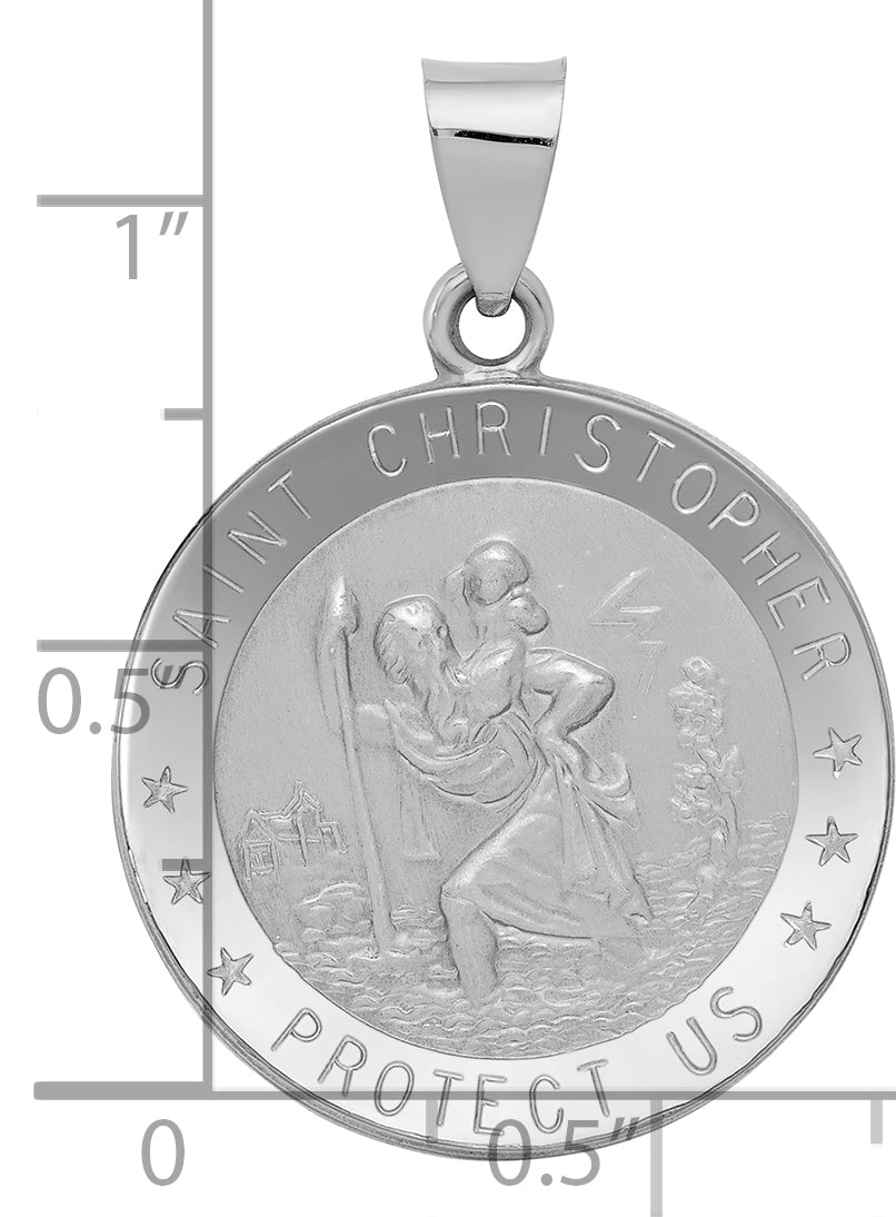 14k White Gold 14k White Gold Polished/Satin St Christopher Medal Hollow Pendant