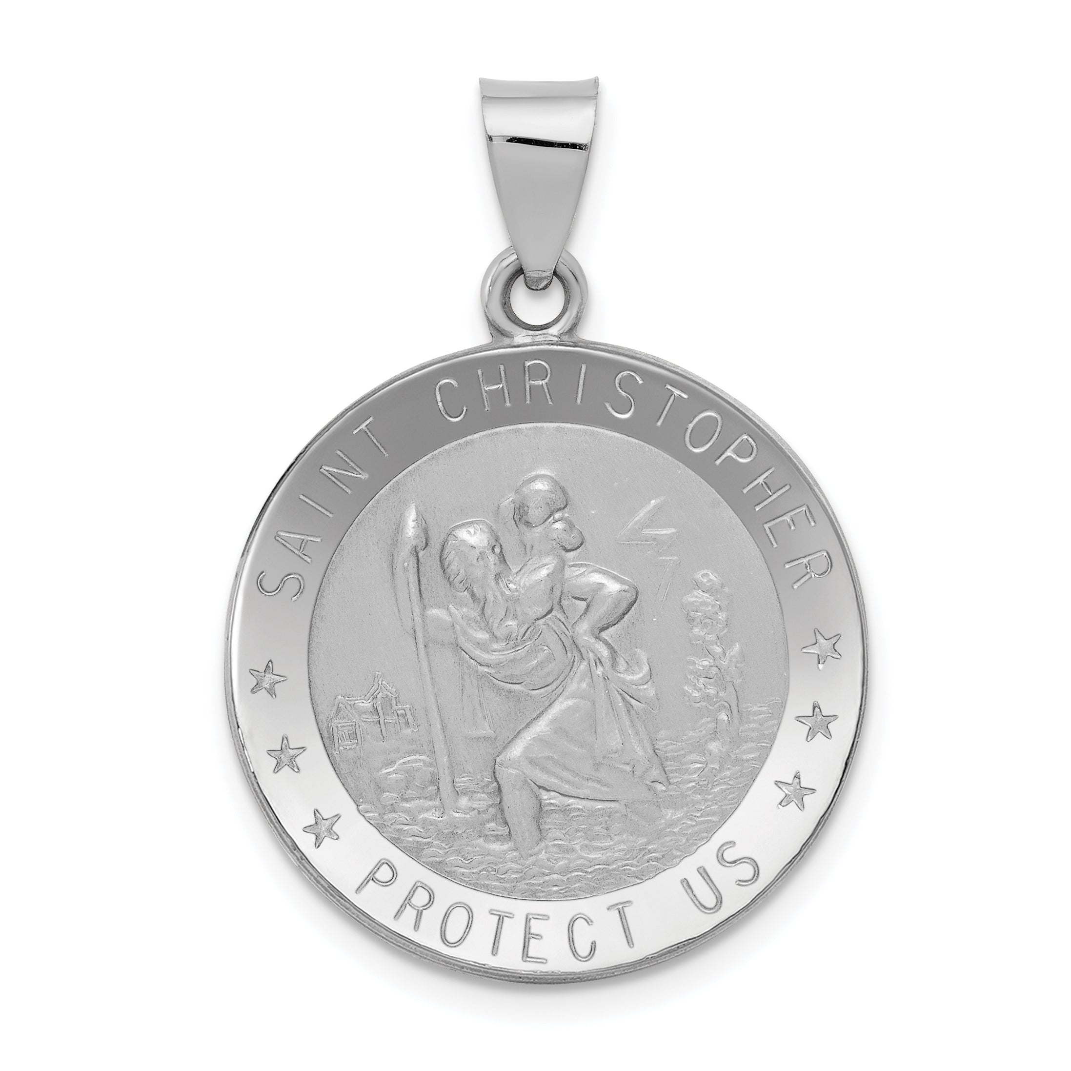 14k White Gold 14k White Gold Polished/Satin St Christopher Medal Hollow Pendant