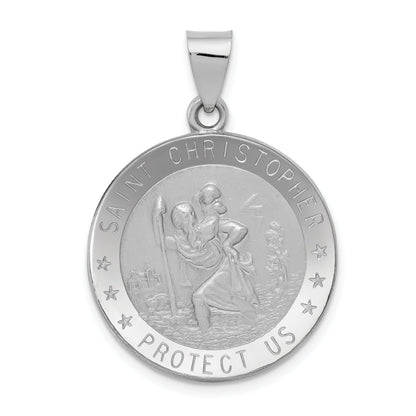 14k White Gold 14k White Gold Polished/Satin St Christopher Medal Hollow Pendant