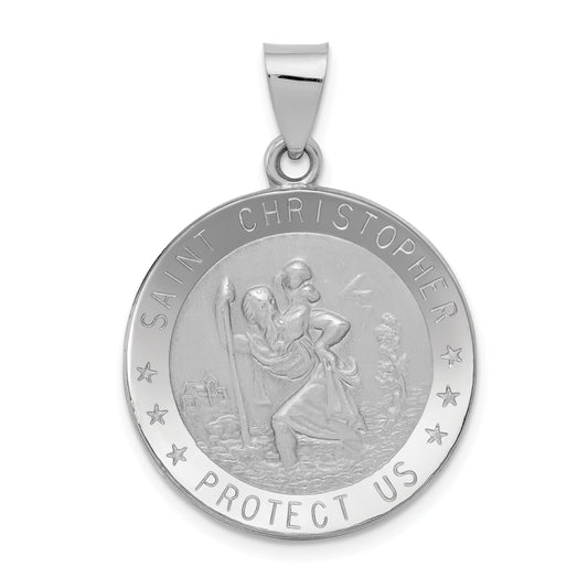 14k White Gold 14k White Gold Polished/Satin St Christopher Medal Hollow Pendant