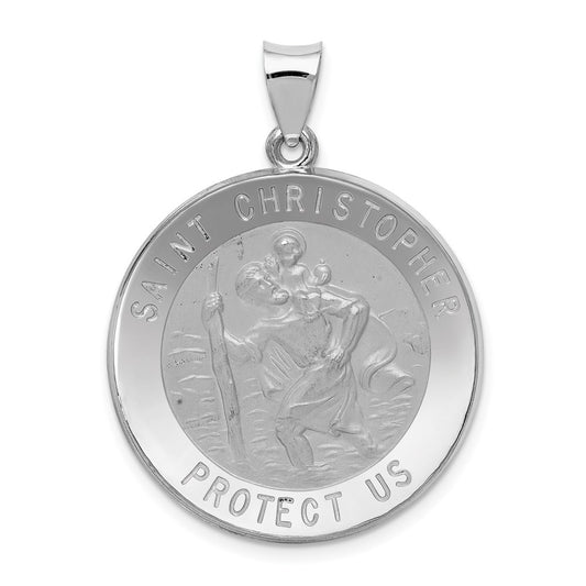 14k White Gold 14k White Gold Polished/Satin St Christopher Medal Hollow Pendant