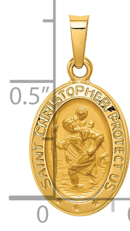 14k Yellow Gold 14k Polished and Satin St. Christopher Medal Hollow Pendant