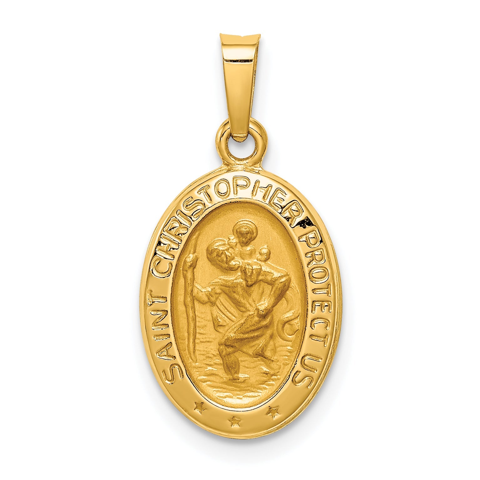 14k Yellow Gold 14k Polished and Satin St. Christopher Medal Hollow Pendant