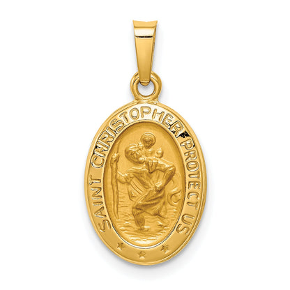 14k Yellow Gold 14k Polished and Satin St. Christopher Medal Hollow Pendant