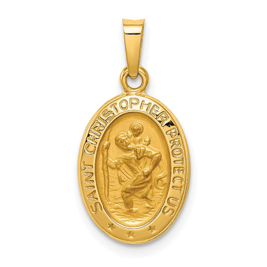 14k Yellow Gold 14k Polished and Satin St. Christopher Medal Hollow Pendant