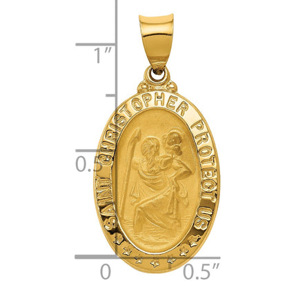14k Yellow Gold 14k Polished and Satin St. Christopher Medal Hollow Pendant