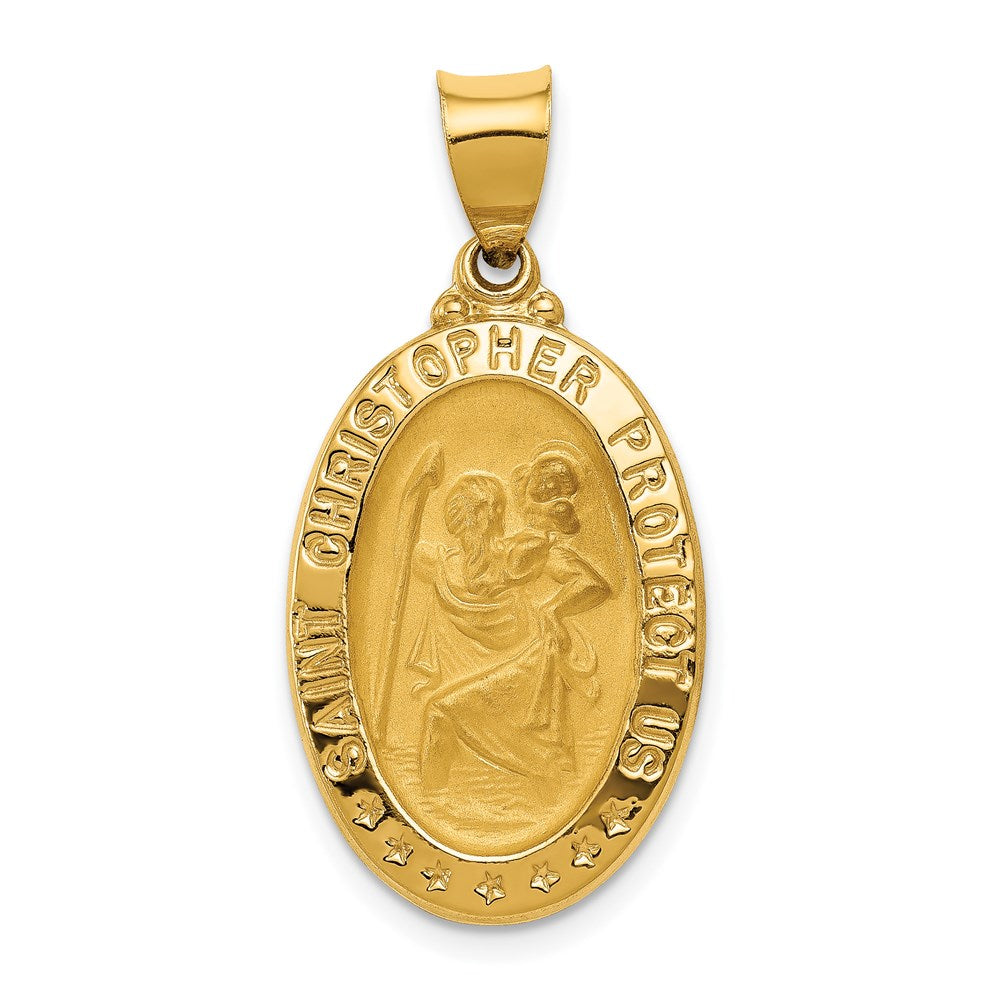 14k Yellow Gold 14k Polished and Satin St. Christopher Medal Hollow Pendant
