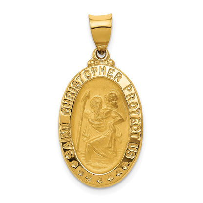 14k Yellow Gold 14k Polished and Satin St. Christopher Medal Hollow Pendant