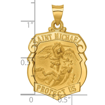 14k Yellow Gold 14k Polished and Satin St. Michael Badge Medal Hollow Pendant