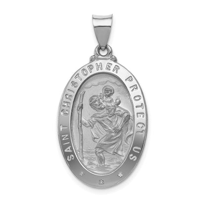 14k White Gold 14k White Gold Polished/Satin St Christopher Medal Hollow Pendant