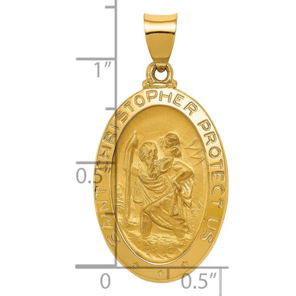 14k Yellow Gold 14k Polished and Satin St Christopher Medal Hollow Pendant