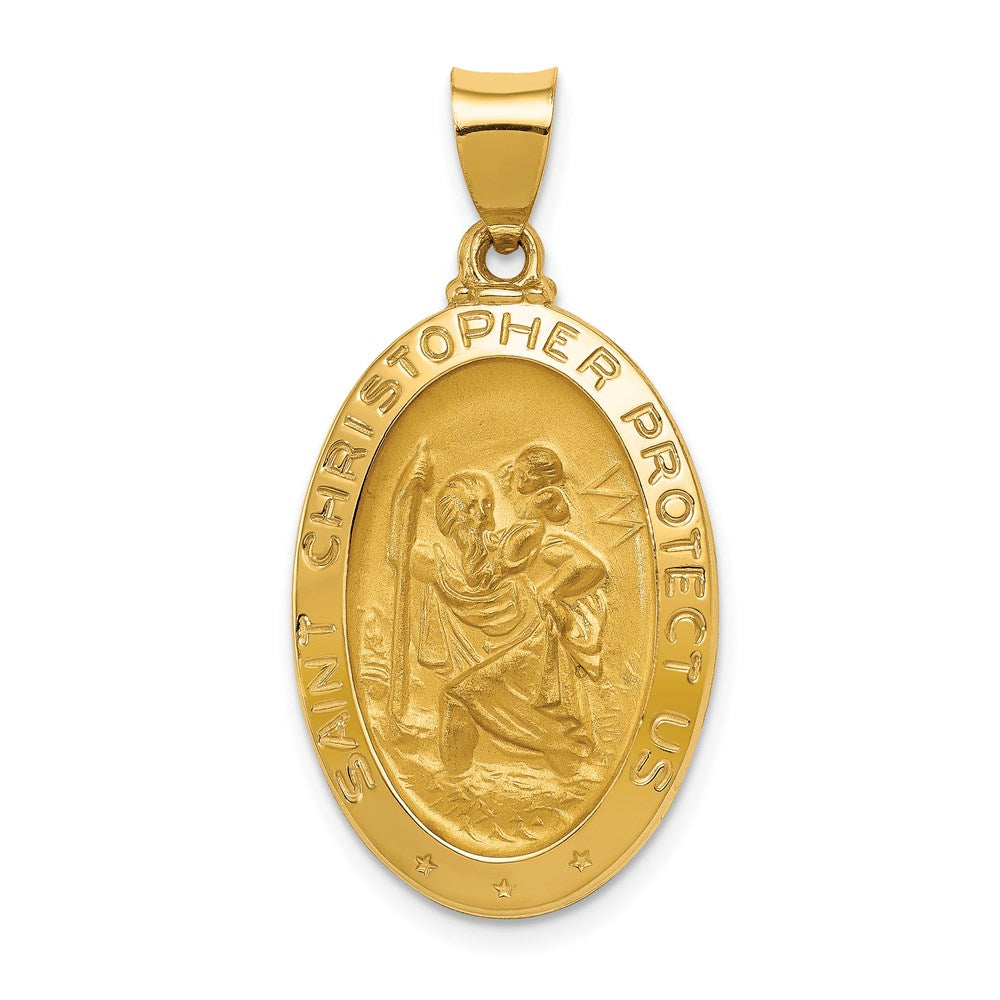 14k Yellow Gold 14k Polished and Satin St Christopher Medal Hollow Pendant