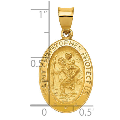 14k Yellow Gold 14k Polished and Satin St Christopher Medal Hollow Pendant