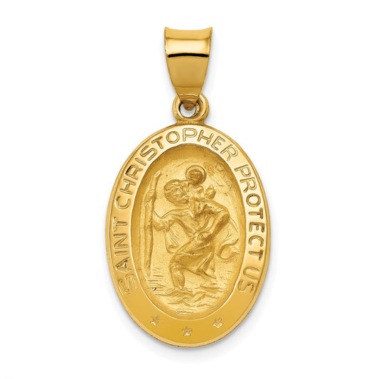 14k Yellow Gold 14k Polished and Satin St Christopher Medal Hollow Pendant