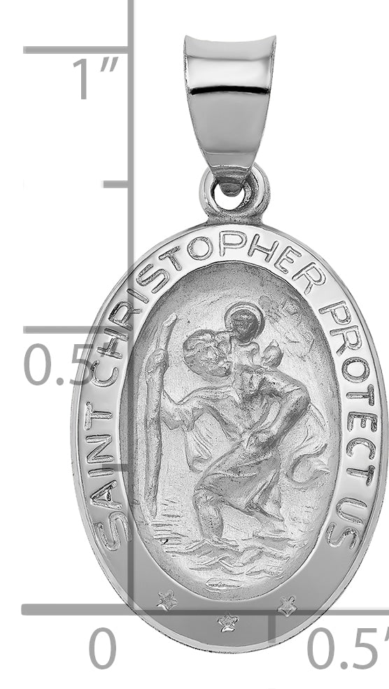 14k White Gold 14k White Gold Polished/Satin St Christopher Medal Hollow Pendant