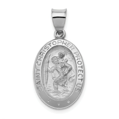 14k White Gold 14k White Gold Polished/Satin St Christopher Medal Hollow Pendant