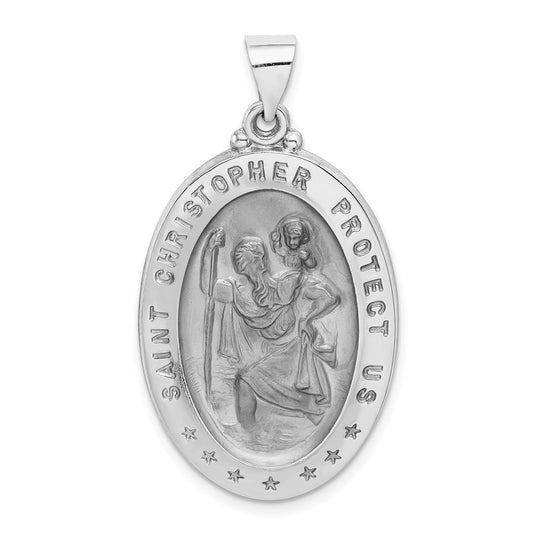 14k White Gold 14k White Gold Polished/Satin St Christopher Medal Hollow Pendant