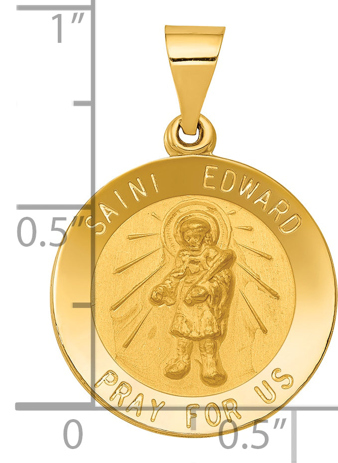 14k Yellow Gold 14k Polished and Satin St Edward Medal Hollow Pendant